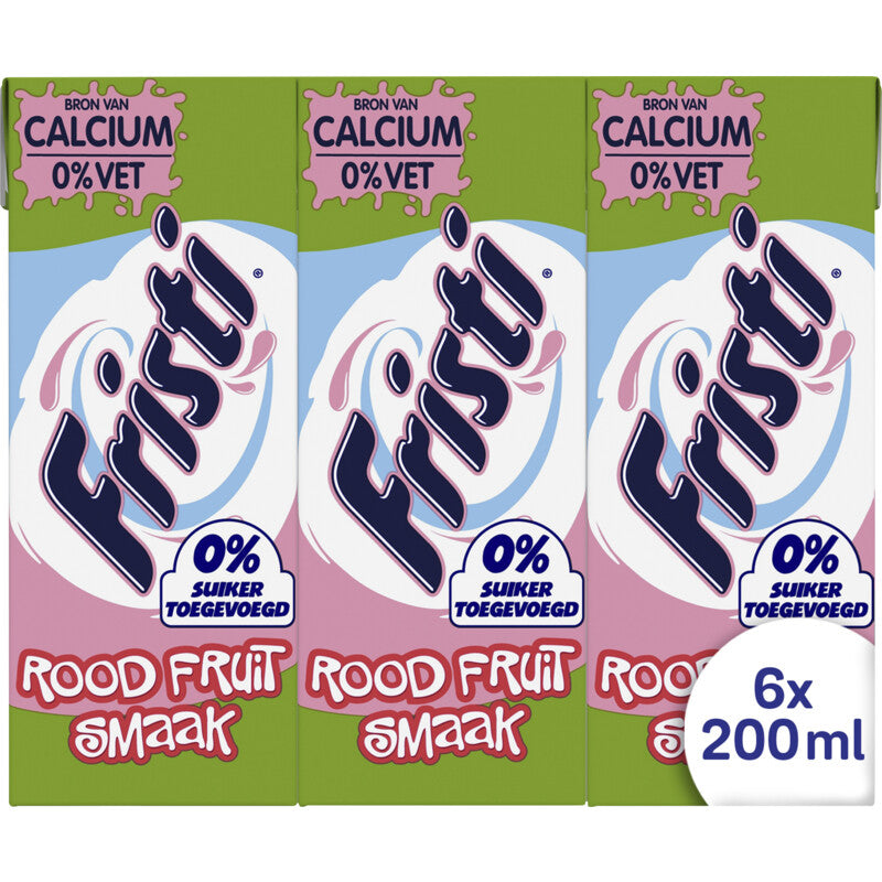 Fristi - Red Fruit Flavour - 0% added sugar - Drinking yoghurt - 6x 200 ml