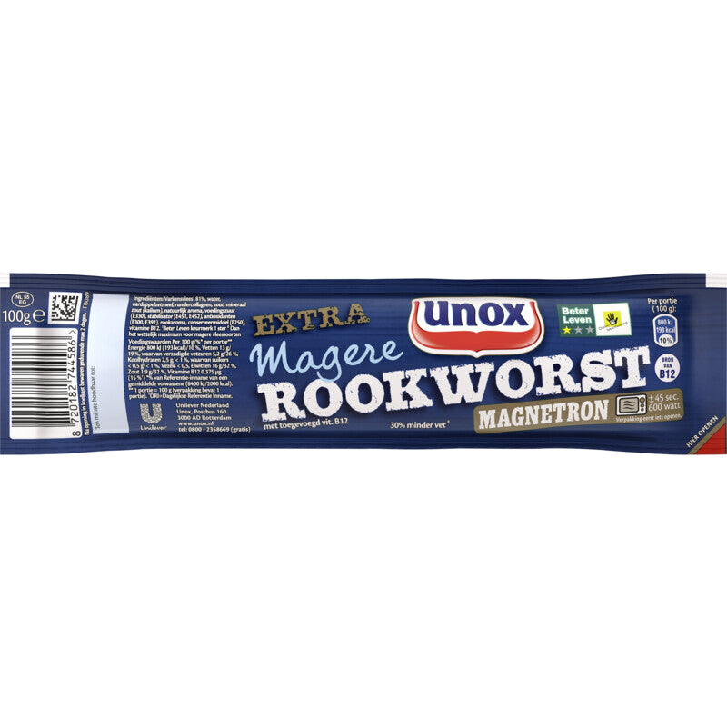 Unox Extra Magere Rookworst Magnetron 100 gram - Nederlandse lekkernijen
